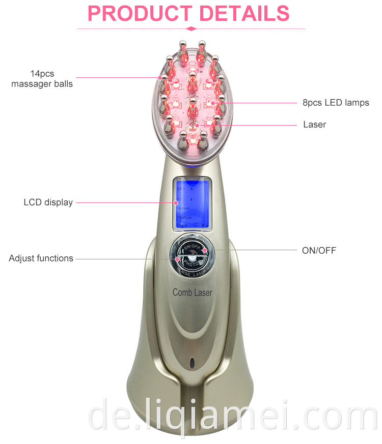 Tragbares elektrisches Massagebeistungskraft Haar Wachstum Laser Haarwachstum Kamm USB USB 630-650 nm Rotlicht Laser Haarwachstum Kamm Kamm